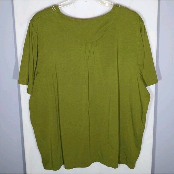 Liz & Me Women's Top 3X (26/28W) Green Embroidered Boho Peasant Short Sleeve Tee - Picture 4 of 7